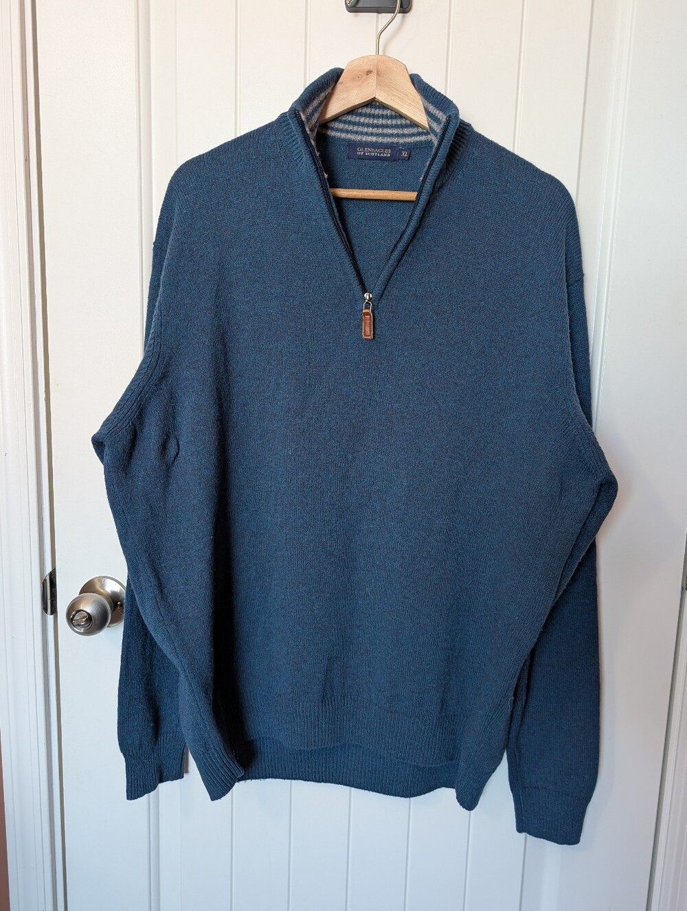 Gleneagles of Scotland Wool Knit Quarter Zip Sweater XLarge Blue